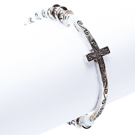 Cross Jewelry Crystal Rhinestone Gorgeous Cross Stretch Bracelet B466 Silver - Accessoriesforever