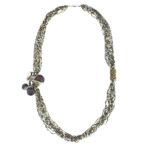 Camouflage Design Seed Bead Long Necklace Earring Set - Accessoriesforever