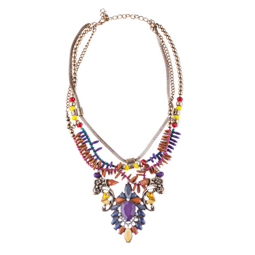 Stunning Magnificent Bead Crystal Rhinestone Statement Necklace Set JN269 Purple - Accessoriesforever