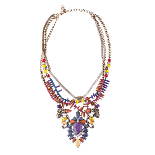 Stunning Magnificent Bead Crystal Rhinestone Statement Necklace Set JN269 Purple