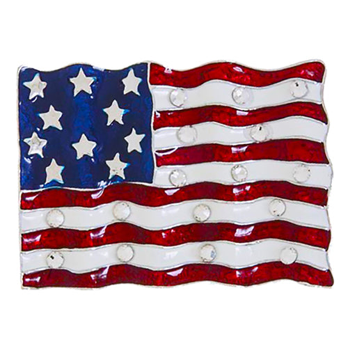 Patriotic Jewelry American Flag Crystal Rhinestone Brooch Pin BH225 Silver