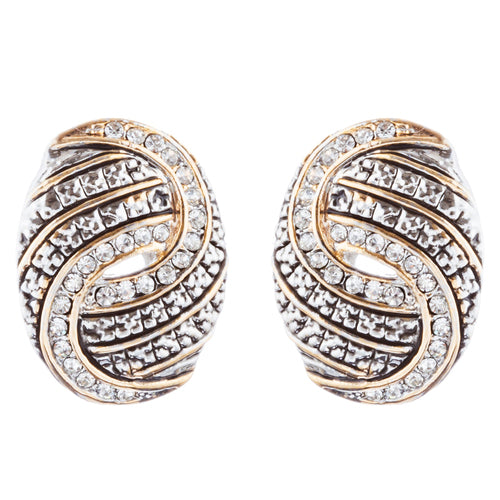 Sophisticated Classic Gorgeous Two-Tone Crystal Rhinestone Earrings E1002 GDSV