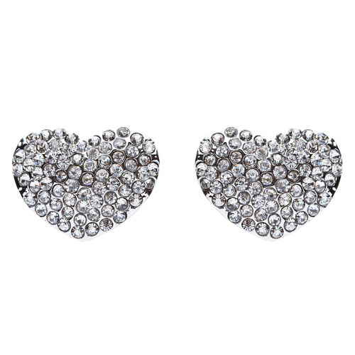 Sparkle Heart Shape Fashion Medium Stud Earrings Valentine Love Silver Clear - Accessoriesforever