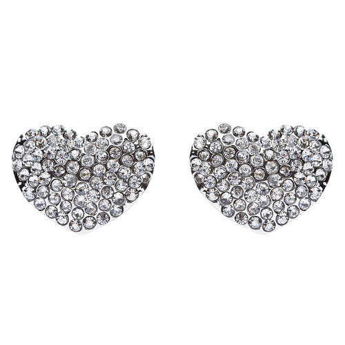 Sparkle Heart Shape Fashion Medium Stud Earrings Valentine Love Silver Clear