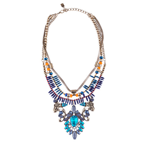 Stunning Magnificent Bead Crystal Rhinestone Statement Necklace Set JN269 GD BL - Accessoriesforever