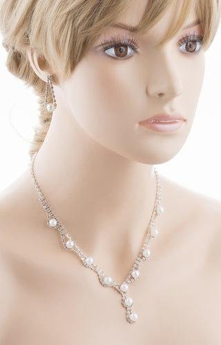 Bridal Wedding Jewelry Crystal Rhinestone Pearl Basic Y-Drop Design Necklace