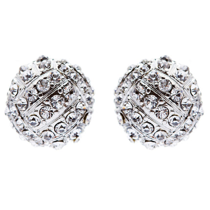 Sport Volleyball Crystal Rhinestone 14mm Drop Stud Fashion Earrings Silver Clear - Accessoriesforever
