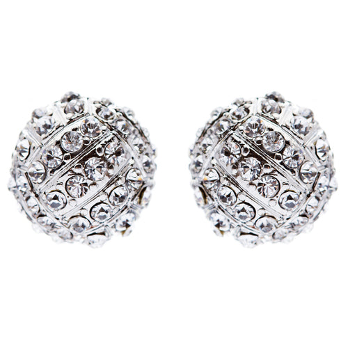 Sport Volleyball Crystal Rhinestone 14mm Drop Stud Fashion Earrings Silver Clear