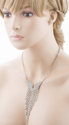 Bridal Wedding Jewelry Crystal Rhinestone Illuminating Dangling Necklace J516 SV
