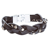Wide Braid with T Clip Clasp Leather Bracelet Black