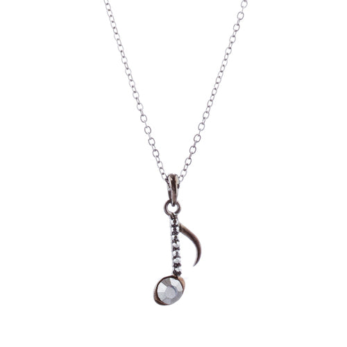 Music Note Crystal Rhinestone Musical Charm Pendant Chain Necklace Hematite Gray