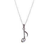 Music Note Crystal Rhinestone Musical Charm Pendant Chain Necklace Hematite Gray