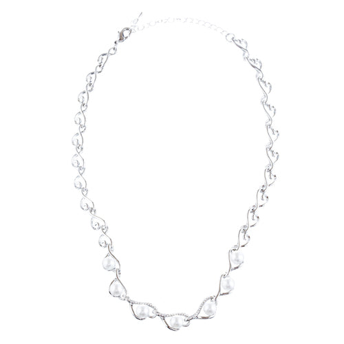 Bridal Wedding Jewelry Crystal Rhinestone Elegant Pearl Necklace Set J718 Silver - Accessoriesforever
