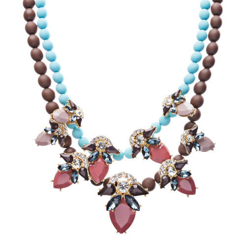 Stunning Double Chain Crystal Rhinestone Tear Drop Statement Necklace JN243 Pink
