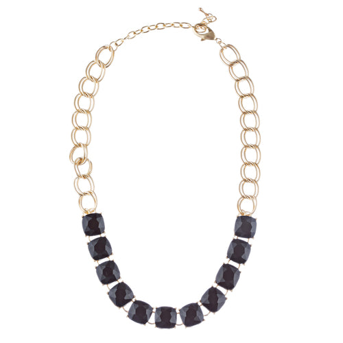 Classic Modern Linear Style Statement Necklace Set JN274 Gold Black - Accessoriesforever