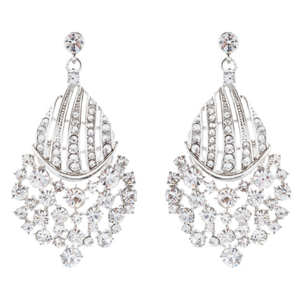 Bridal Wedding Jewelry Set Crystal Rhinestones Sparkle Wavy Bib Necklace Silver - Accessoriesforever