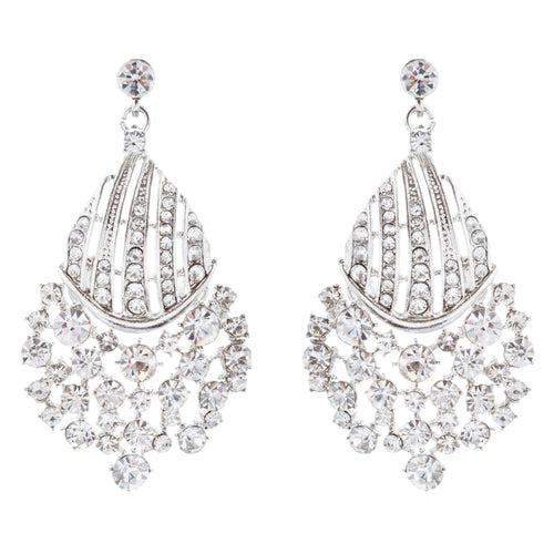 Bridal Wedding Jewelry Set Crystal Rhinestones Sparkle Wavy Bib Necklace Silver