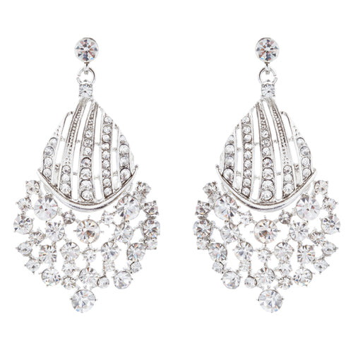 Bridal Wedding Jewelry Set Crystal Rhinestones Sparkle Wavy Bib Necklace Silver