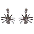Halloween Costume Jewelry Spider Crystal Dangle Charm Earrings Hematite Black