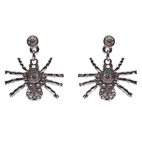 Halloween Costume Jewelry Spider Crystal Dangle Charm Earrings Hematite Black