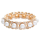 Bridal Wedding Jewelry Crystal Rhinestone Elegant Faux Pearl Bracelet B356 Gold