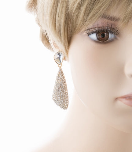 Bridal Wedding Jewelry Crystal Rhinestone Gorgeous Dangle Drop Design E785 Gold - Accessoriesforever