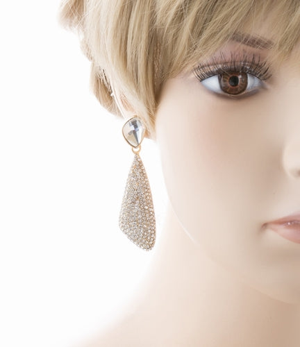 Bridal Wedding Jewelry Crystal Rhinestone Gorgeous Dangle Drop Design E785 Gold