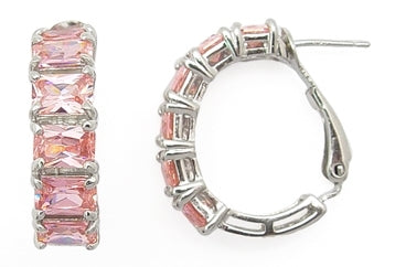 Pink CZ Baguete Earrings 925 Sterling Silver