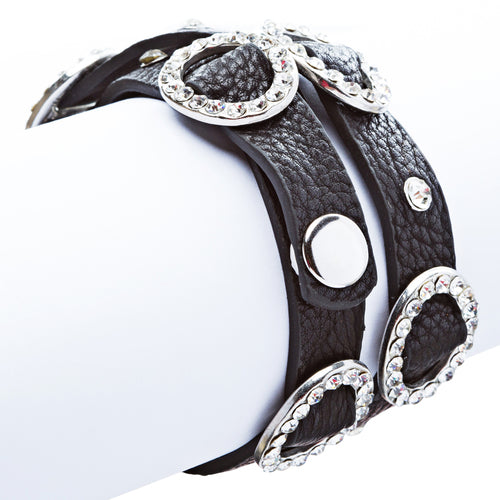 Chic Crystal Buckle Design Button Leatherette Fashion Wrap Bracelet Silver Black