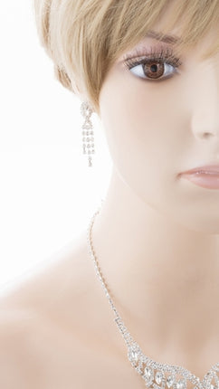 Bridal Wedding Jewelry Crystal Rhinestone Stunning Necklace Set J720 Silver - Accessoriesforever