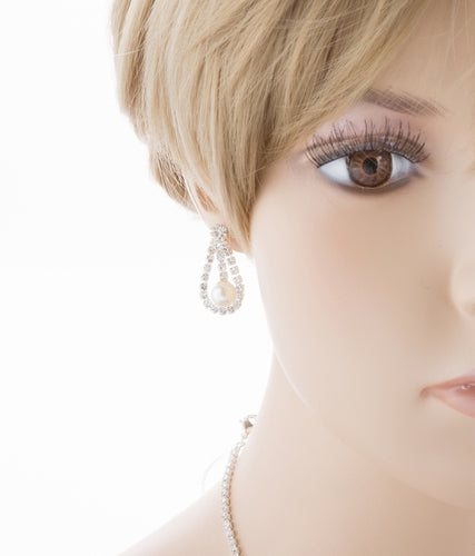 Bridal Wedding Jewelry Set Crystal Rhinestone Pearl Elegant Classy Necklace - Accessoriesforever