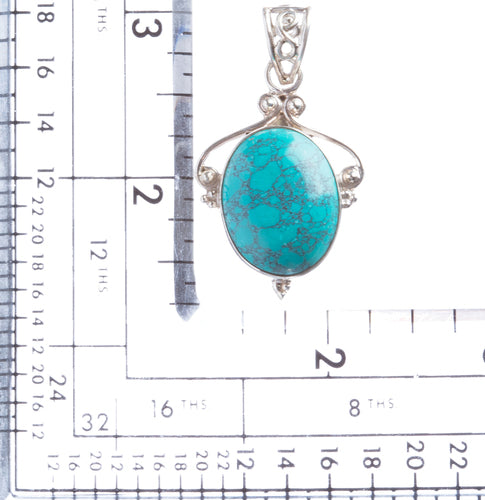 925 Sterling Silver Natural Gemstones Turquoise Pendant FJSVP2057