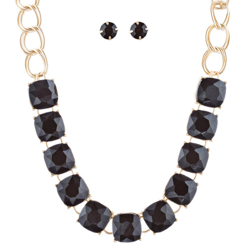 Classic Modern Linear Style Statement Necklace Set JN274 Gold Black