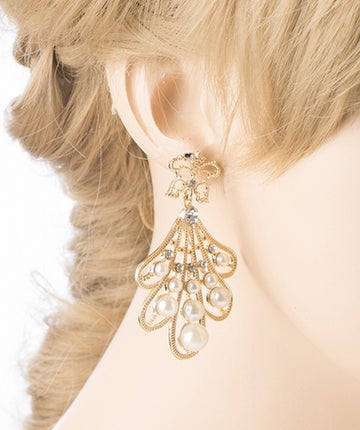 Flare Pearl Crystal Fashion Vintage Earrings Gold - Accessoriesforever