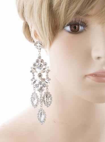 Bridal Wedding Jewelry Crystal Rhinestone Shine Dazzle Long Dangle Earrings - Accessoriesforever