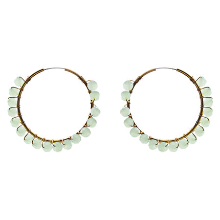 Crystal Wired Handmade Beautiful Fashion Dangle Hoop Earrings Gold Green