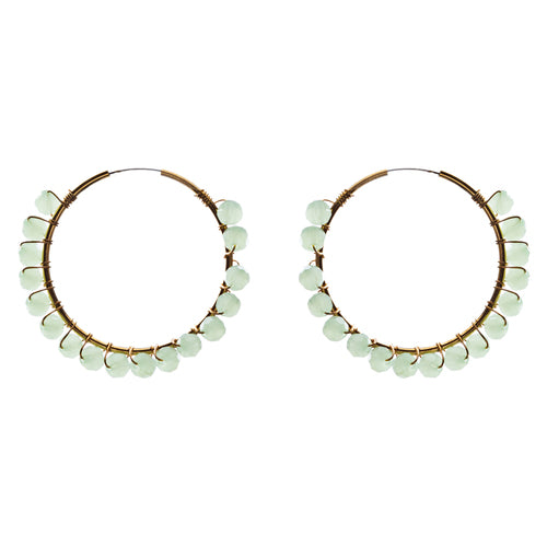 Crystal Wired Handmade Beautiful Fashion Dangle Hoop Earrings Gold Green