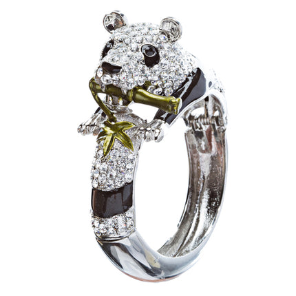 Panda Bamboo Crystal Rhinestone Animal Hinge Stunning Fashion Bracelet Silver