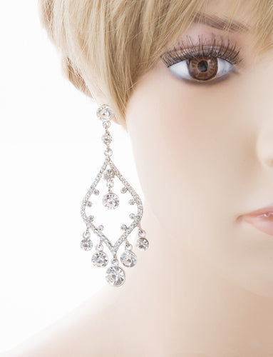 Bridal Wedding Jewelry Crystal Rhinestone Open Chandelier Dangle Earrings Silver - Accessoriesforever