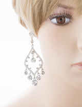 Bridal Wedding Jewelry Crystal Rhinestone Open Chandelier Dangle Earrings Silver