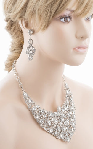 Bridal Wedding Jewelry Crystal Rhinestone Alluring Bib Posture Necklace J499 SLV