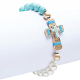 Cross Jewelry Fascinating Stone Cross Stretch Link Bracelet B493 Turquoise