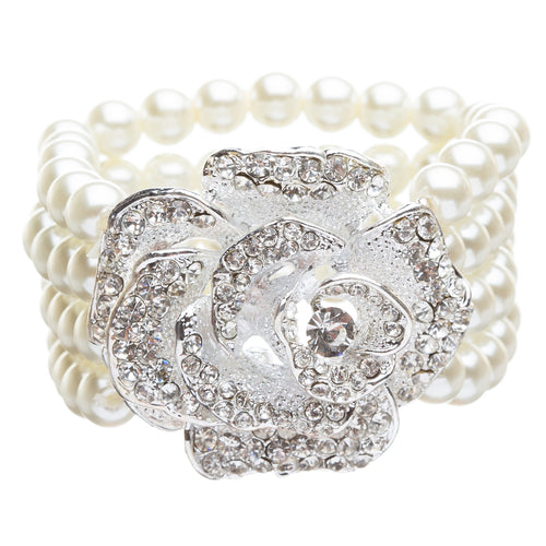 Bridal Wedding Jewelry Crystal Rhinestone Pearl Beautiful Rose Stretch B407 SV