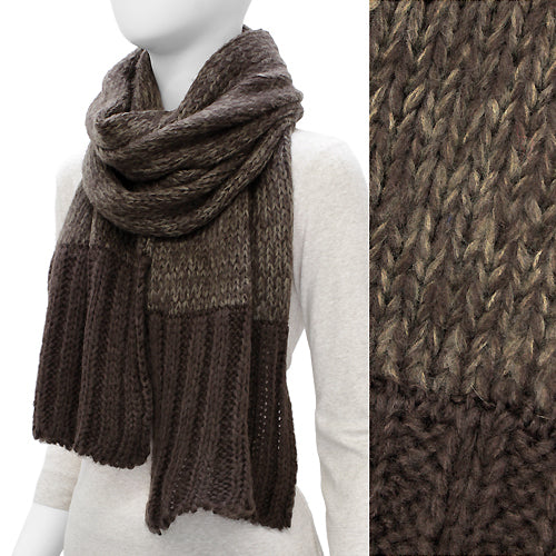 Duo Tone Simple Knitted Cold Weather Long Fashion Scarf Brown - Accessoriesforever