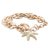 Ocean Starfish Dangling Charm Crystal Link Fashion Bracelet B517 Gold Green