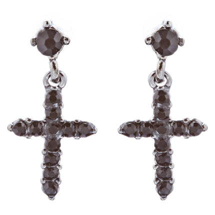 Charming Cross Crystal Rhinestone Dangle Fashion Earrings E1013 Black