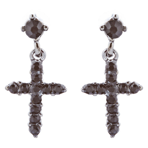 Charming Cross Crystal Rhinestone Dangle Fashion Earrings E1013 Black