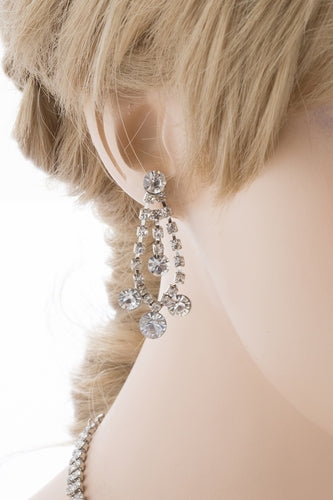 Bridal Wedding Jewelry Set Crystal Rhinestone Bubbly V Drop Necklace