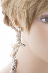 Bridal Wedding Jewelry Set Crystal Pearl Chunky V Drop Swirl Necklace Silver