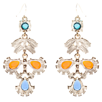 Modern Fashion Crystal Rhinestone Beautiful Floral Design Earrings E819 Orange - Accessoriesforever